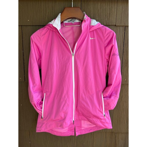 NIKE Golf Bright Pink Hooded 2-Way Zip Lightweight Jacket Size S (Bx 19) - Picture 2 of 11